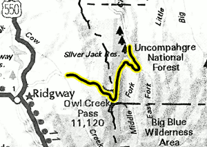 Owl Creek Pass map - area